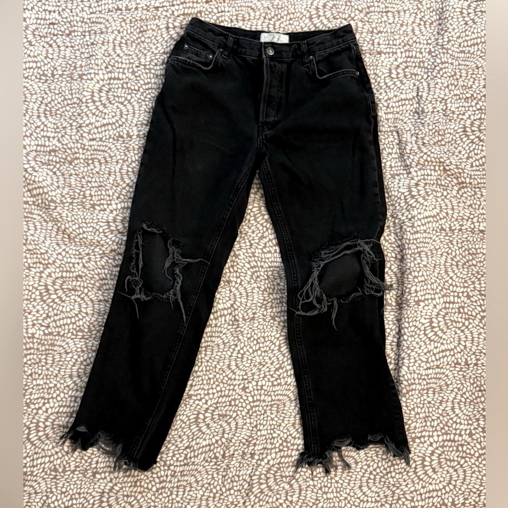 We the Free Distressed Jeans Black Destroyed Ripped Size 27 Free People